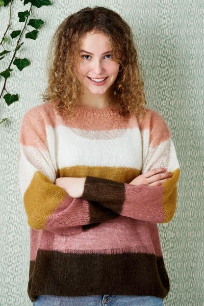 894187 Strikkeopskrift Strikkekit Med Angel Garn For Begyndere Stribet Sweater Angel Kun Strikkeopskrift - Strikkeopskrifter  - 5702858941874